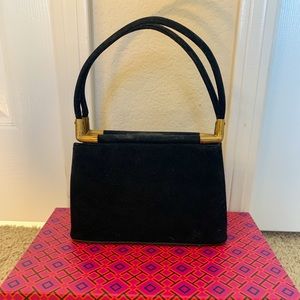 Black Suede Handbag w Gold Accents